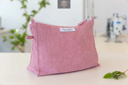 Melange Burgundy linen large makeup bag ALL IN 1 WORLD