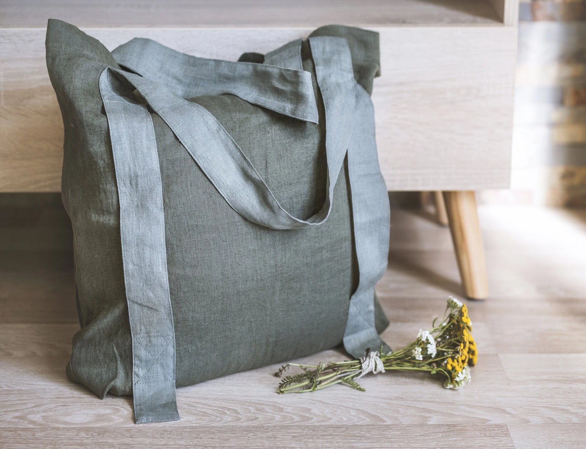Safari Green and Greyish Mint linen canvas bag with two tones ALL IN 1 WORLD