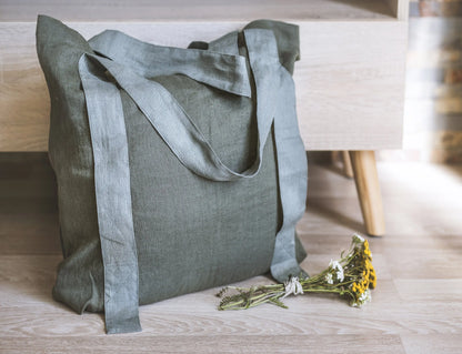 Safari Green and Greyish Mint linen canvas bag with two tones ALL IN 1 WORLD