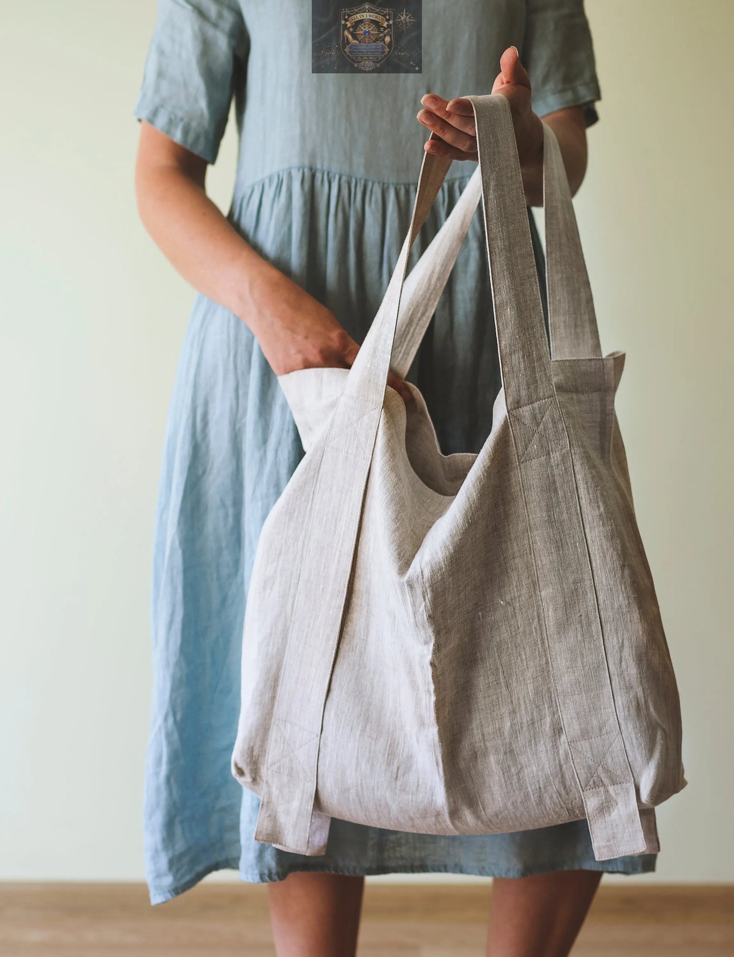 Safari Green and Greyish Mint linen canvas bag with two tones ALL IN 1 WORLD