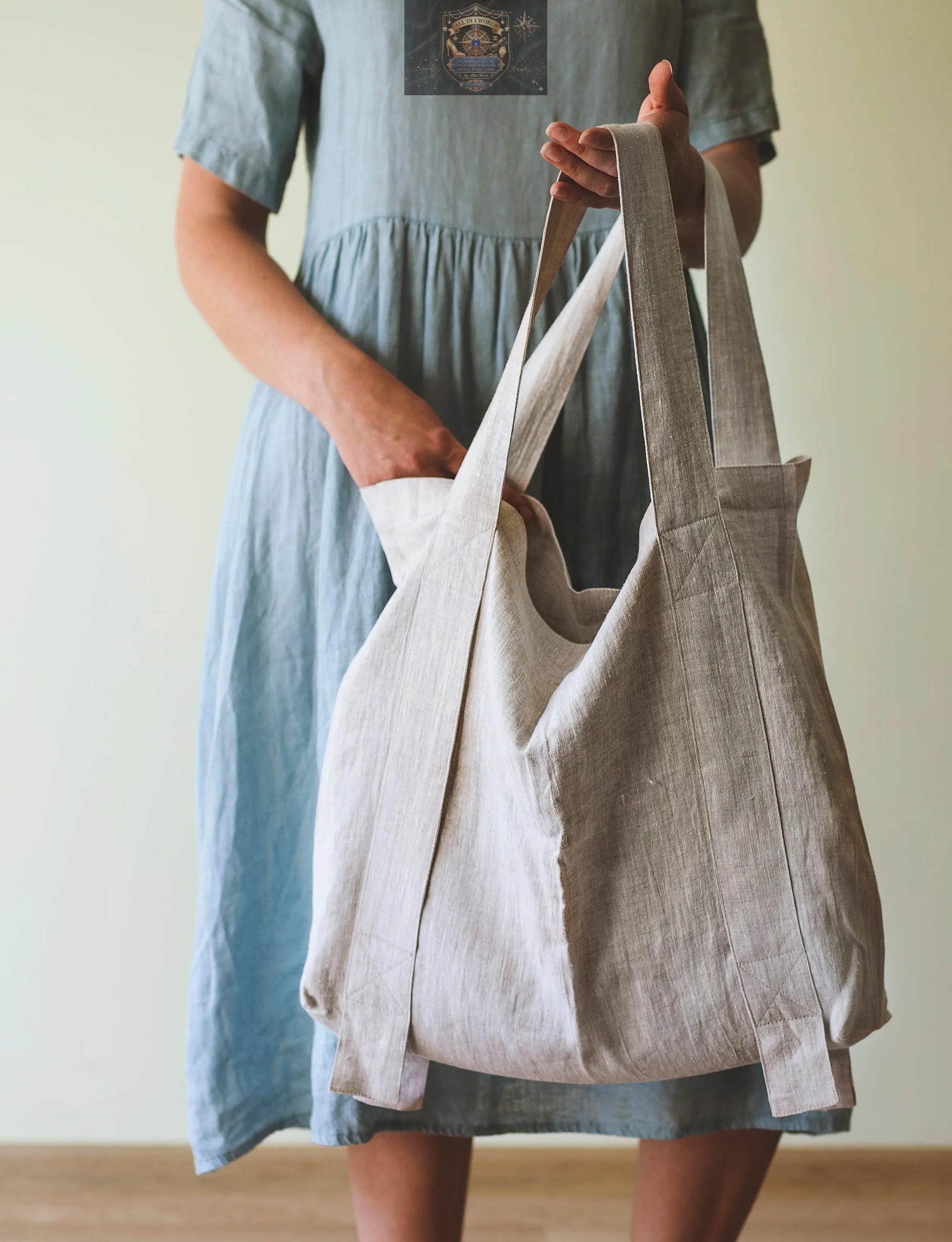 Safari Green and Greyish Mint linen canvas bag with two tones ALL IN 1 WORLD