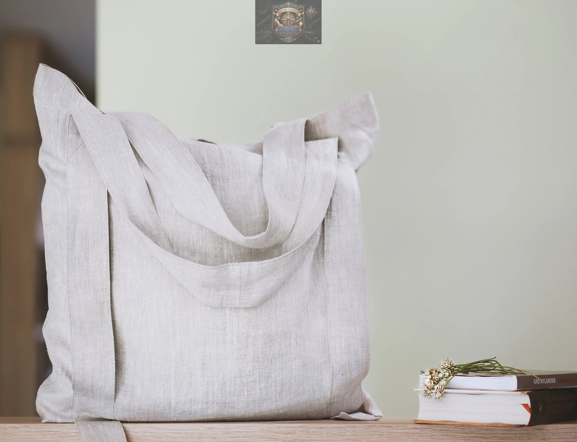 Safari Green and Greyish Mint linen canvas bag with two tones ALL IN 1 WORLD