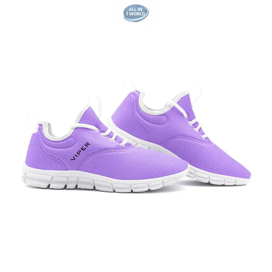Side view of VIPER Style 54TF Lavender lightweight sneakers, highlighting the cushioned ankle collar and flexible white traction sole - Breathable purple athletic footwear for active lifestyles - ALL IN 1 WORLD